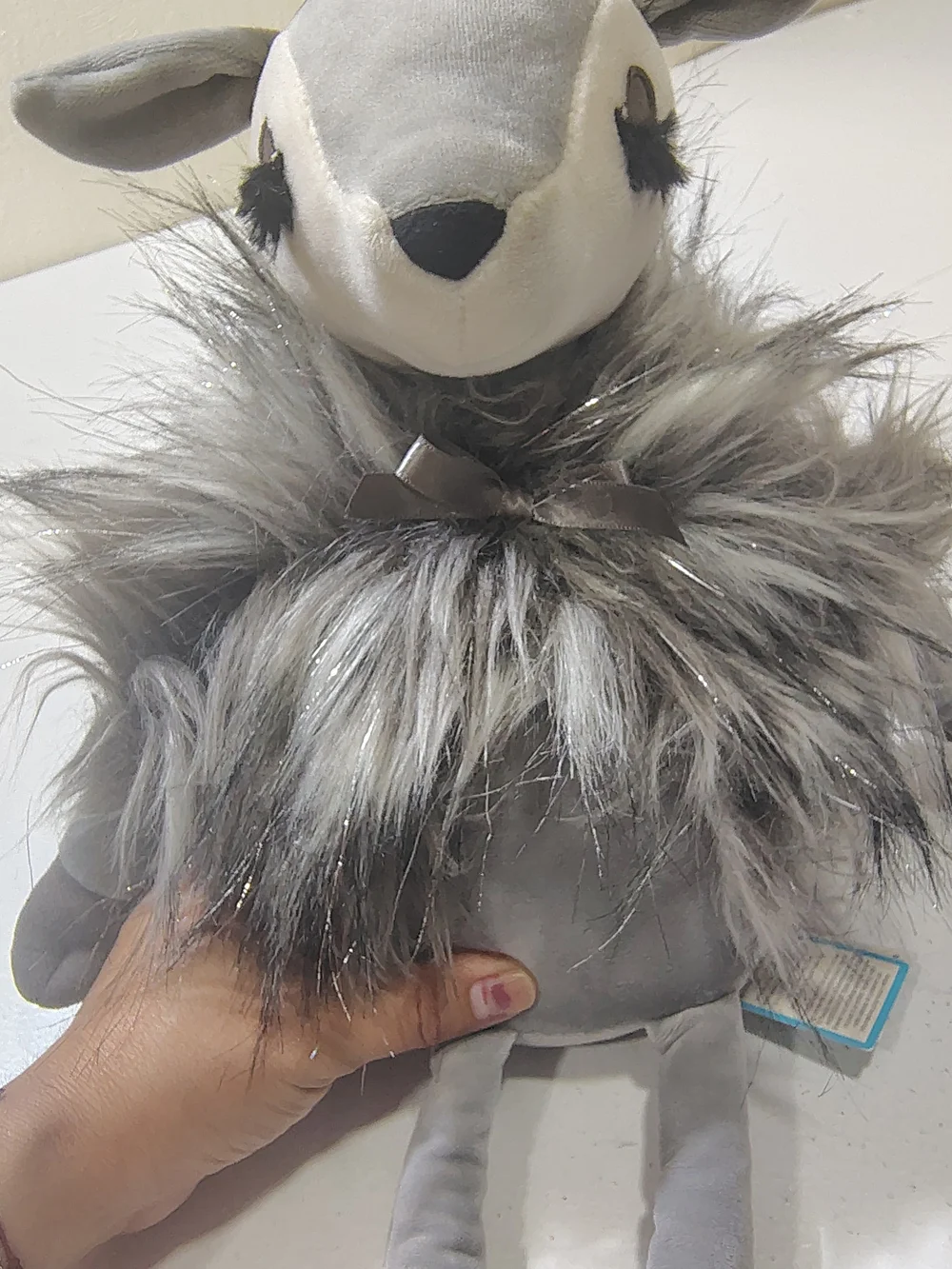Jellycat Gray Faux Fur Reindeer with Metallic Antlers
